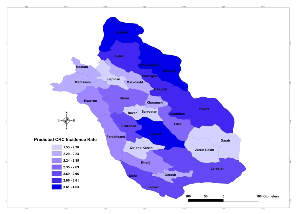 Predicted colorectal cancer (CRC) incidence rate of Fars Province Predicted colorectal cancer (CRC) incidence rate of Fars Province