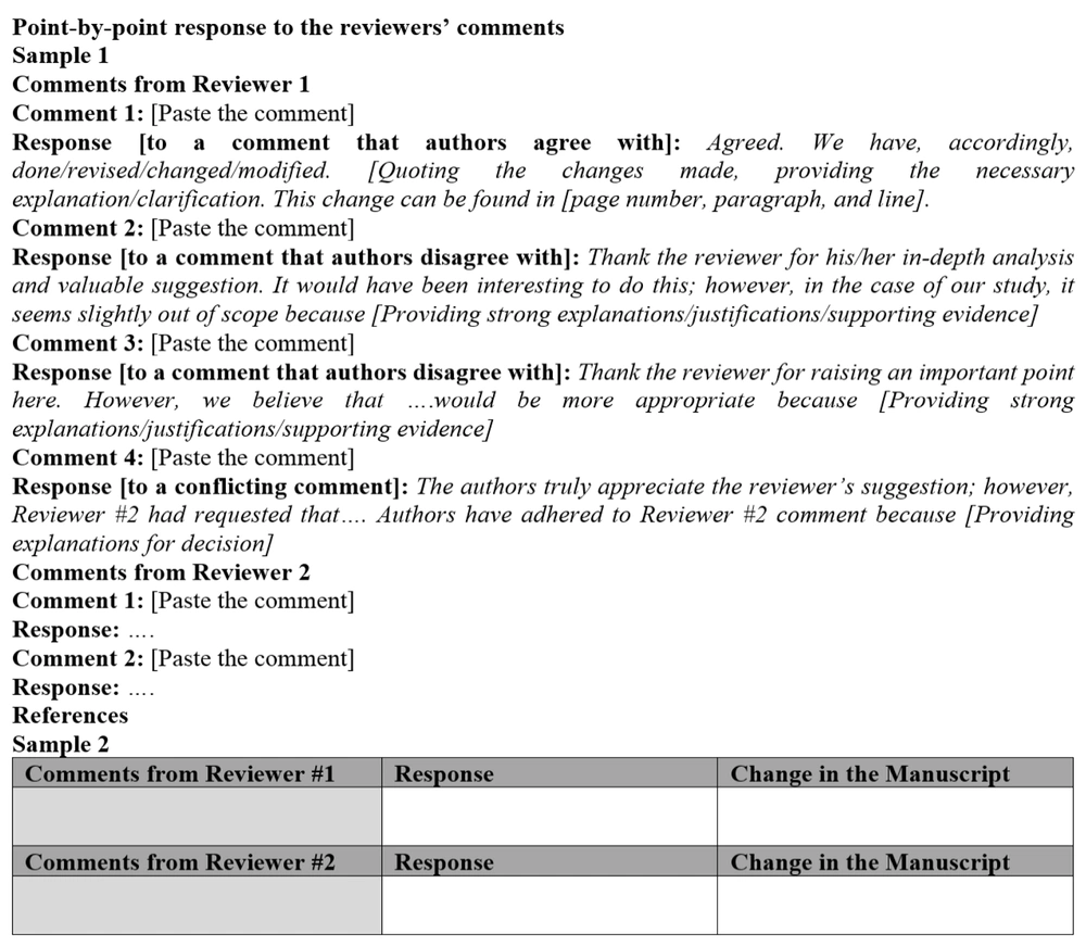 A sample of point-by-point response to reviewers’ comments A sample of point-by-point response to reviewers’ comments