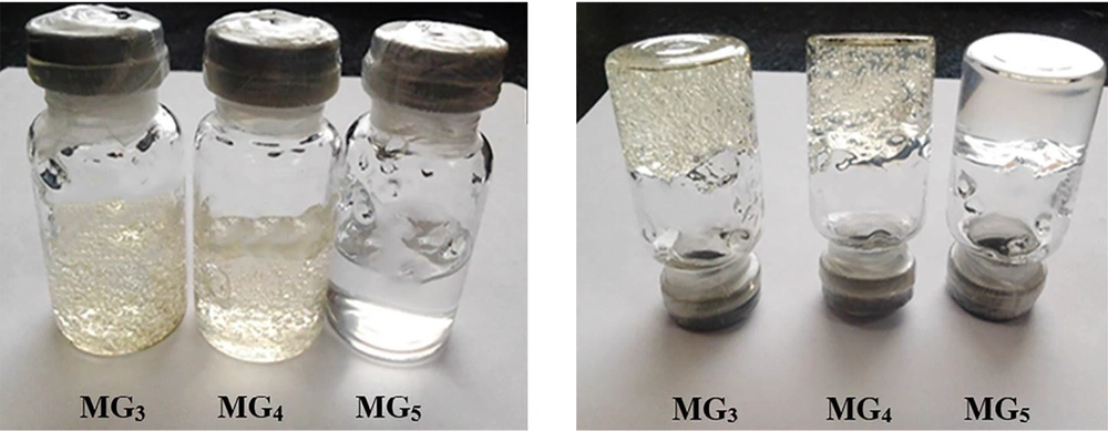 Stability of MBGs after 9 months of storage at room temperature. No textural change or breakdown was observed in the formulations investigated. Stability of MBGs after 9 months of storage at room temperature. No textural change or breakdown was observed in the formulations investigated.