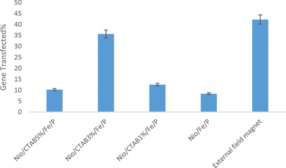 Flow cytometry results of HEK-293 after an 24 h incubation period at 37 °C. Values represent mean ± SD, n = 3