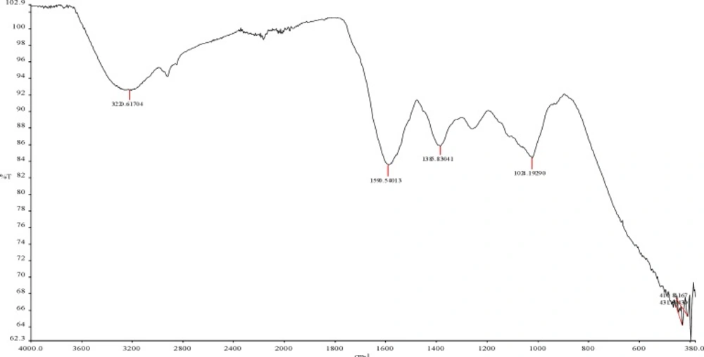 FTIR spectra of titanium nanoparticles synthesized using E. purpurea herba extract