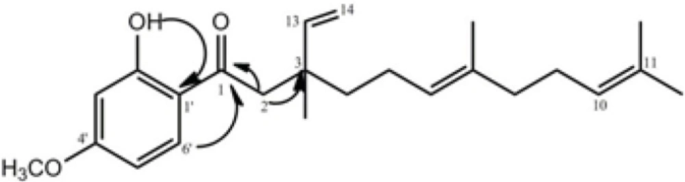 Selected HMBC correlations for compound 2