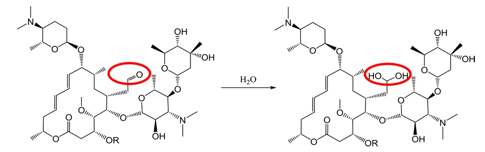 Addition of water molecules to the spiramycin structure. Addition of water molecules to the spiramycin structure.