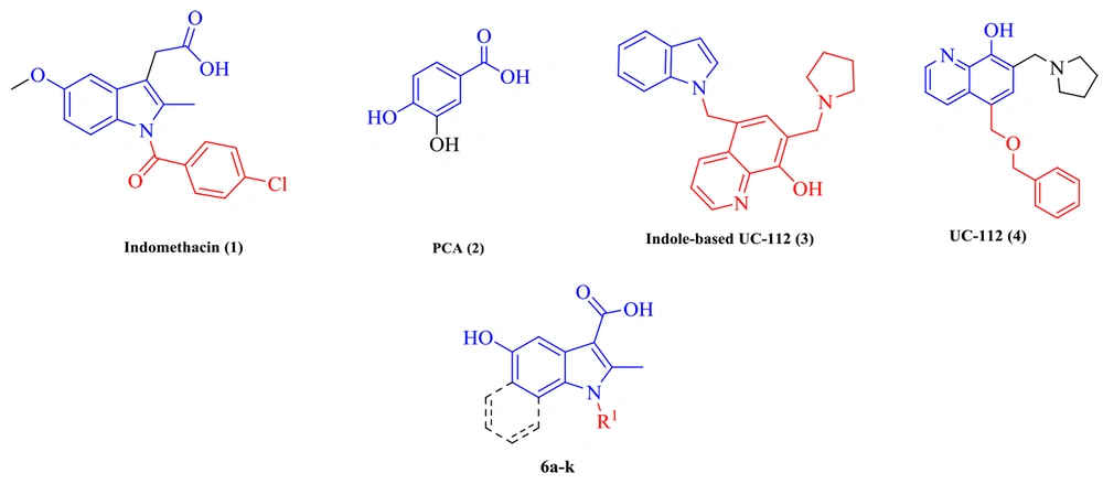 Structure of lead compounds (1-4) and the present study’s designed structures (6a-k) Structure of lead compounds (1-4) and the present study’s designed structures (6a-k)