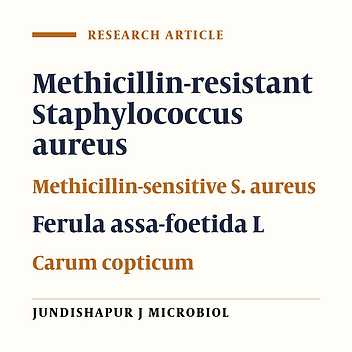 Cover image of the article: The Effect of Ferula assa-foetida L and Carum copticum Hydroalcoholic Extract on the Expression Levels of Staphylococcus aureus Genes Involved in Quorum Sensing