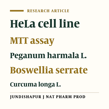 Comparison of Anticancer Activity of Hydroalcoholic Extracts of Curcuma longa L., Peganum harmala L., and Boswellia serrata on HeLa cells