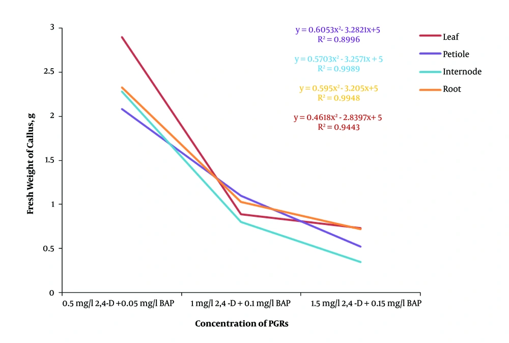 The Effect of Different Concentrations of 2,4-D in Combination with BAP on Callus Fresh Weight in <i>Ficus religiosa</i> The Effect of Different Concentrations of 2,4-D in Combination with BAP on Callus Fresh Weight in <i>Ficus religiosa</i>