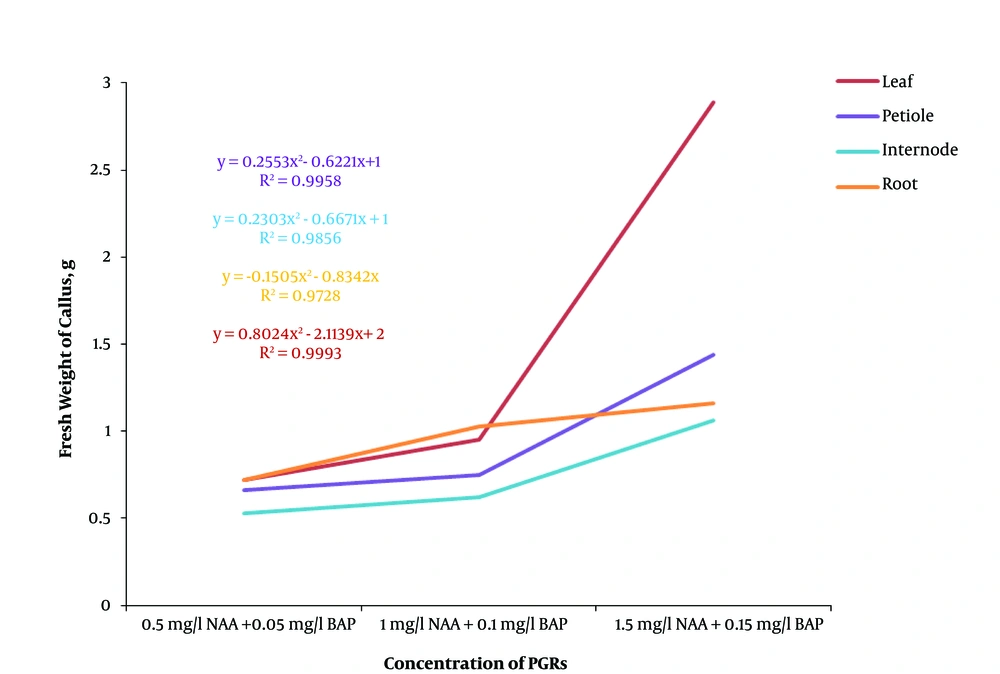The Effect of Different Concentrations of NAA in Combination with BAP on Callus Fresh Weight in <i>Ficus religiosa</i> The Effect of Different Concentrations of NAA in Combination with BAP on Callus Fresh Weight in <i>Ficus religiosa</i>