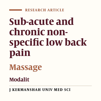 Massage and modality effects on treatment of sub-acute and chronic non specific low back pain