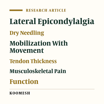 Ultra-sonographic study of the effect of dry needling of extensor muscles combined with Mulligan mobilization technique on extensor muscle tendon thickness, pain and upper limb function in patients with lateral epicondylitis: A double-blinded randomized clinical trial