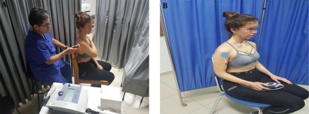 Conservative Treatments Include Ultrasound as a Therapeutic Technique (A) and Electrotherapy (B). Conservative Treatments Include Ultrasound as a Therapeutic Technique (A) and Electrotherapy (B).